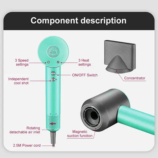 Фен VGR V-440 3 уровня обдува 3 уровня температуры 11000 RPM (3 насадки) - фото 4