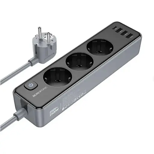 Мережевий подовжувач Borofone BAC8 1C3A/EU/3M Чорний - фото 1