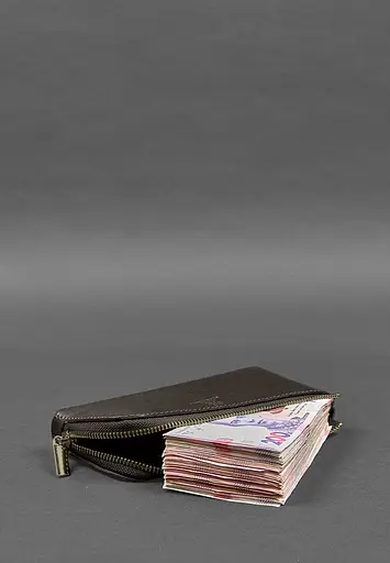 Кожаный портмоне-купюрник на молнии 14.0 темно-коричневый - фото 5
