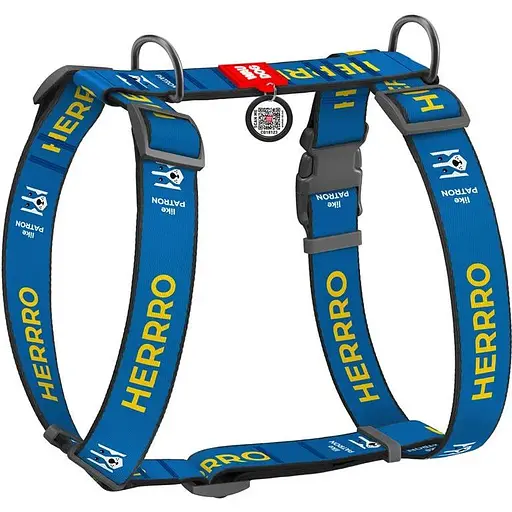 Шлея для собак Waudog Nylon анатомічна H-подібна з QR-паспортом, малюнок "Патрон", пластиковий фастекс, розмір XL