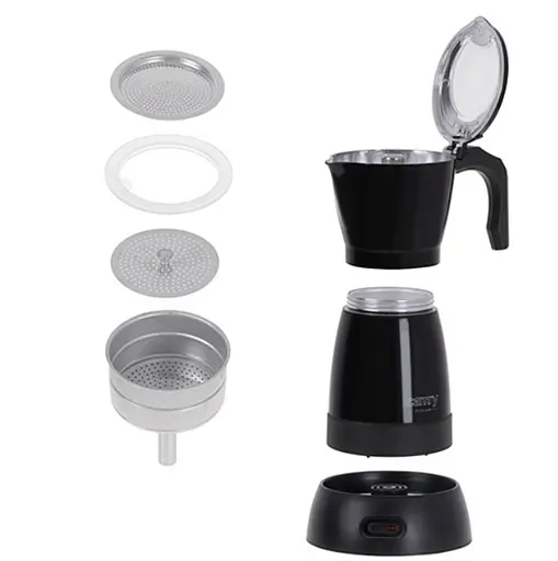 Электрическая гейзерная кофеварка Camry CR 4415B Moka 300 мл 6 чашек 480 Вт алюминиевая база 360° черная - фото 2