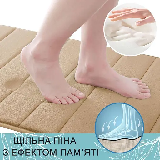 Набор 3 коврика для ванной Aquarius с эффектом памяти 50х80 см, 40х60 см, U-образный 50х50 см. Бежевый в полоску - фото 4