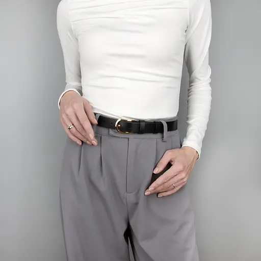 Ремінь шкіряний жіночий HC-2554 чорний із золотою пряжкою (125 см) - фото 2