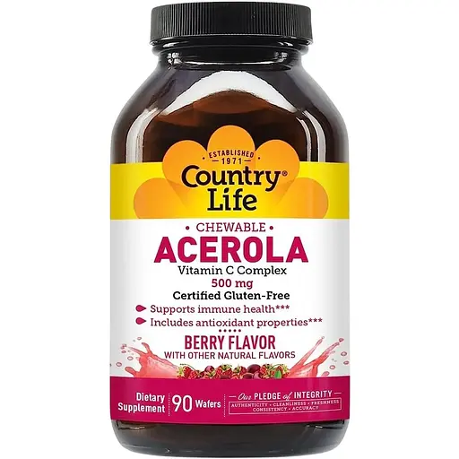 Натуральна добавка Country Life Acerola 500 mg, 90 жувальних таблеток - Ягоди