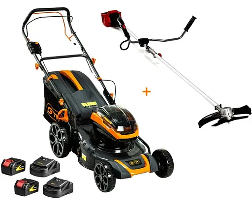 Газонокосарка акумуляторна GTM BLM48H-SP+2 АКБ і ЗП + Триммер акумуляторний (кущоріз) GTM BC36/340BL (BLM48H-SP+BC36/340BL_PROMO) - фото 1
