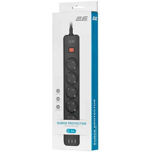  Мережевий фільтр-подовжувачь 2E SP515M2-USB-BK 5хSchuko 3xUSB 2 м 5 розеток 16 A 3.68 кВт - фото 5