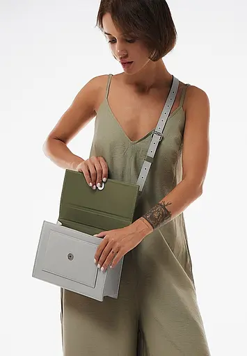 Жіноча шкіряна сумка Grace оливковий/сірий - фото 3