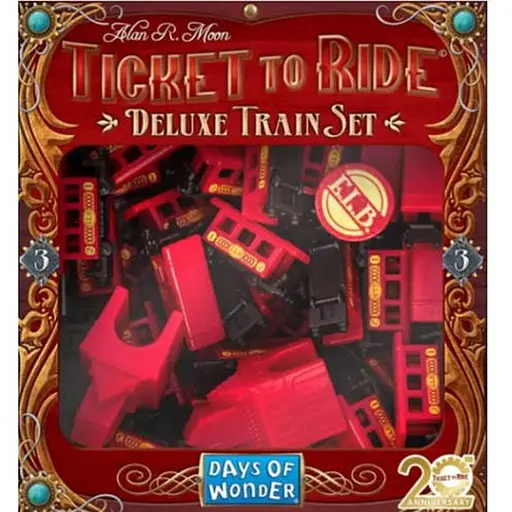 Аксесуар Days of Wonder Промонабір для гри Квиток на потяг 3 червоний Ticket to Ride 20th Anniversary Deluxe Train Set (DOWTTRTS3) - фото 1