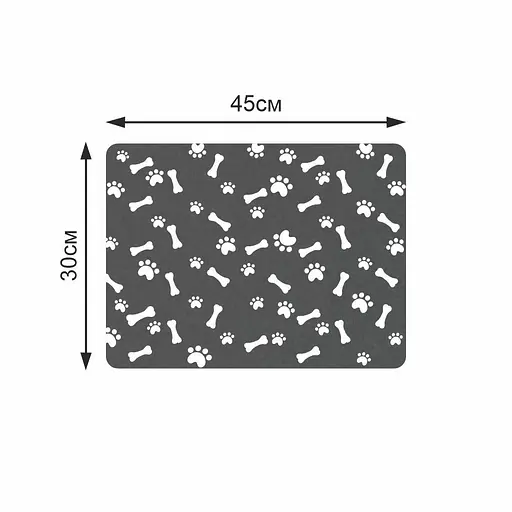Антискользящий Поглощающий Быстросохнущий Коврик под миски для домашних животных Косточки 30 х 45 см Черный - фото 2