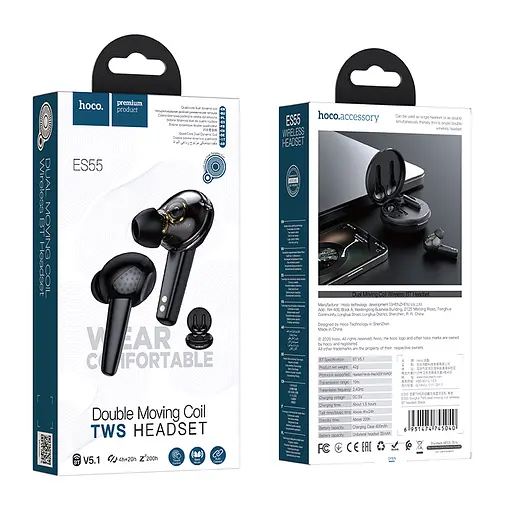 Блютуз Стерео Гарнитура Hoco ES55 Songful TWS Чёрный - фото 6