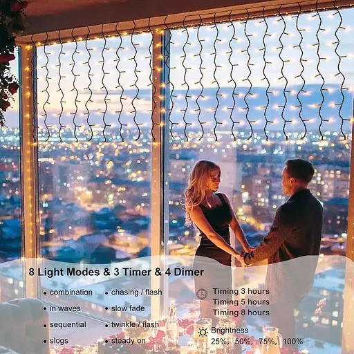 Солнечные светодиоды Navidad Luces de Hadas de Cortina, 6x1M 600 LED Cortina de Luces, 8 Modos Регулируемые IP44 - фото 2
