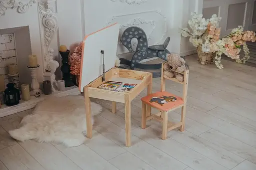 Детский стол с ящиком и стул для учебы (Розовый) Зайчик - фото 6