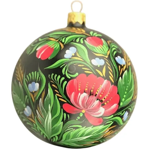 Ялинкова прикраса Санта Шоп Петриківські мотиви на чорному склі (4820001154320)