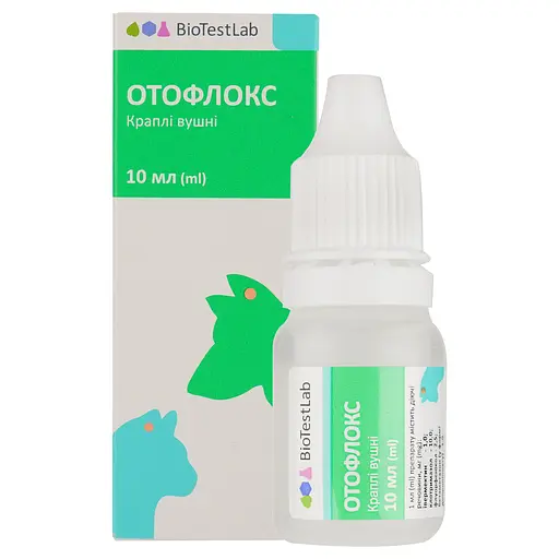 Уценка. Капли ушные BioTestLab Отофлокс от отитов для собак и кошек 10 мл