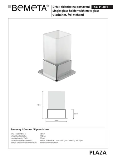 Склянка з тримачем Bemeta Square Plaza 140110061 білий - фото 2