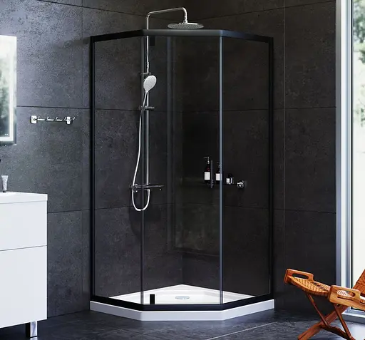 Душевая кабина Am.Pm Gem 5-corner Pivot 90x90 см без поддона black W90UG-405-090BT, прозрачный, черный - фото 2