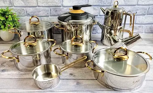 Набір каструль O.M.S. Collection 1088 з нержавіючої сталі 18 предметів (Туреччина) - фото 2