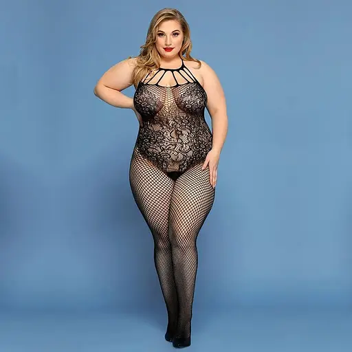 Сітчастий бодістокінг JSY Відверта Мадлен Plus Size, Black, імітація боді, мереживо, доступ - фото 5