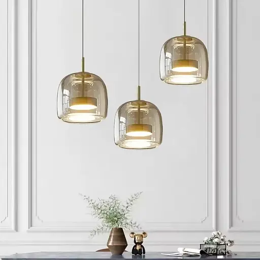 Підвісний світильник BOLLI у латунному корпусі із янтарним плафоном Ø 20х20 см | Line F | Арт. BS12-230 AB+AM - фото 1