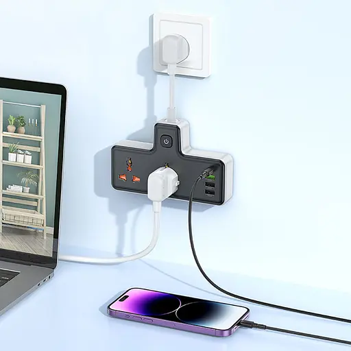 СЗУ Hoco AC12A Reise (PD30W/1C3A) +Socket Black - фото 3