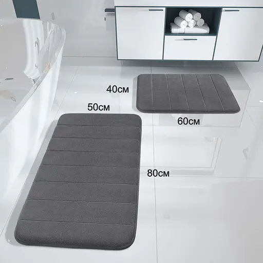 Набор 2 коврика для ванной Aquarius с эффектом памяти 50х80 см, 40х60 см. Графит в полоску - фото 2