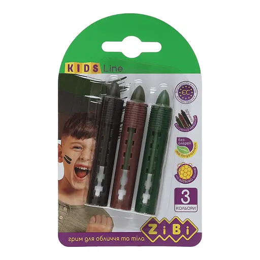 Карандаши для грима лица и тела Милитари, 3 цвета, зеленый, коричневый, черный, 15.4 г, Kids Line