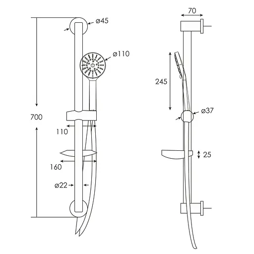 Душовий гарнітур RJ лійка 5 режимів, штанга 700 мм, мильниця хром RJSH000-04CH, Хром - фото 2