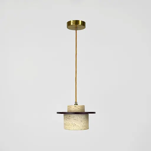 Світильник із підвісним травертиновим корпусом та дерев'яною фурнітурою Ø21х15 см | Line F | Арт. SC12/1 - фото 3