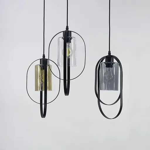 Підвісний світильник із янтарним плафоном у чорному корпусі 34х20 см | Арт. 12513/1 AM | Line F - фото 2