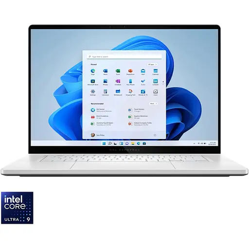 Ноутбук Ігровий ASUS ROG Zephyrus G16 GU605CX з процесором Intel Core Ultra 9 285H pana la 5.4GHz, 16", 2.5K WQXGA, OLED, 240Hz, G-Sync, 64GB LPDDR5X, 2TB S2, 2TB SSD, GDDR7, Windows 11 Pro, Platinum білий