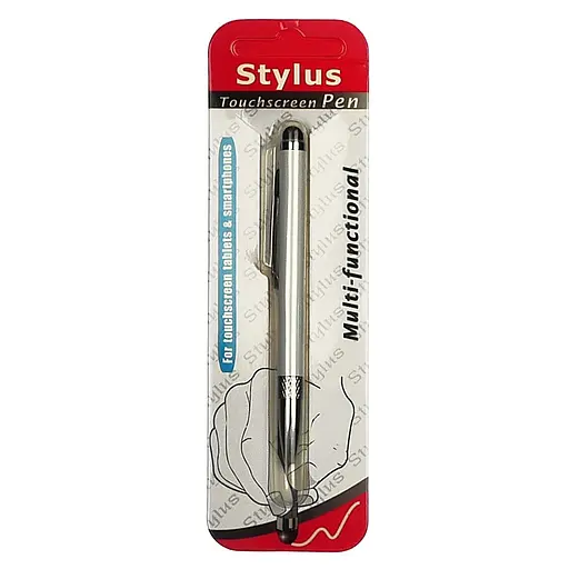 Стилус ємнісний, з висувною кульковою ручкою, металевий, білий - фото 1