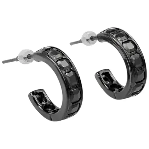 Стильные черные серьги-кольца с квадратной инкрустацией — украшение для повседневного образа - фото 1