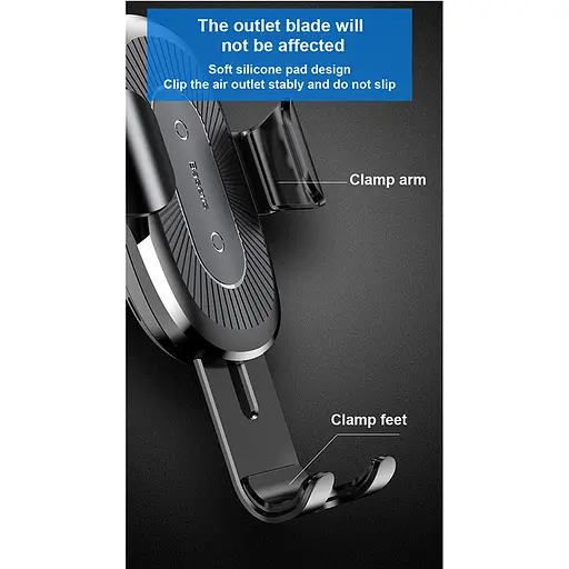 Автотримач з БЗП Baseus Gravity Wireless Air Vent (WXYL) Чорний - фото 2