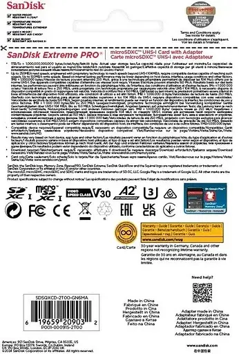 Карта памяти SanDisk 2 TB microSDXC Extreme PRO (SDSQXCD-2T00-GN6MA) - фото 3