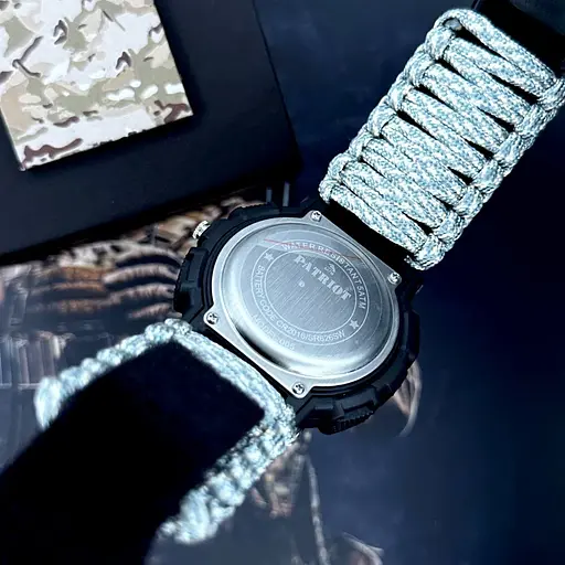 Наручний годинник чоловічий 005BKSU ЗСУ Чорні Паракордний ремінець ACU + Коробка Patriot acs0031046 - фото 5