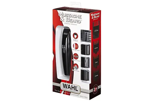 Триммер Moser Wahl Mustache & Beard, для бороды и усов, 2хАА, роторный мотор, насадок-4, расческа, подставка, сталь, черный - фото 4