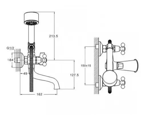 Смеситель для ванны Udis DAK3-A827 двухвентильный с душевым набором Хром 30412 - фото 2