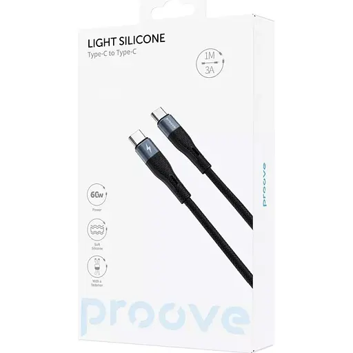 Кабель Proove Light Silicone USB-C to USB-C 60W 1m Black (CCLC60001101) [133318] - фото 2