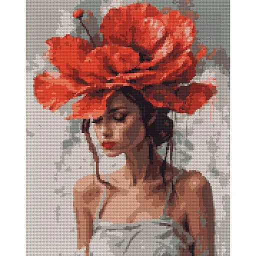 Алмазная мозаика Santi Девушка с красным цветком 40х50 см на подрамнике (956045)