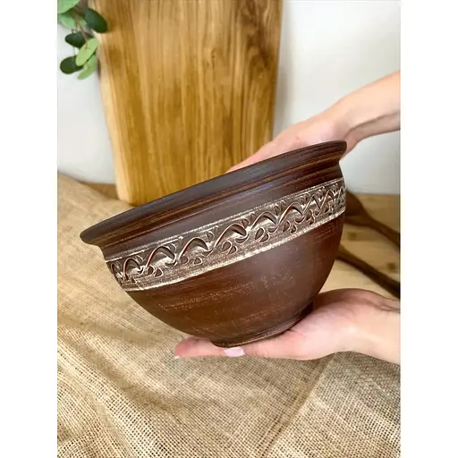 Макітра 2.5 літра керамічна (глиняна) різьблена ангоб - фото 6