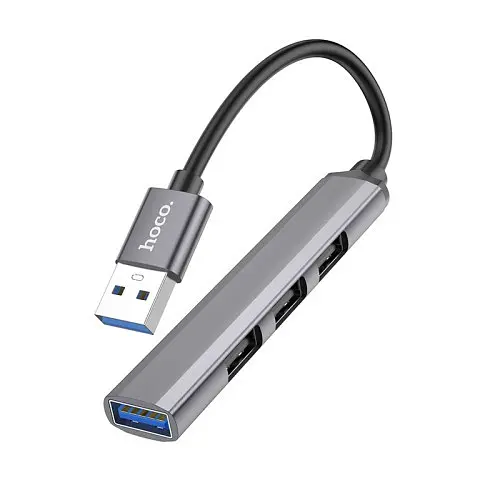 Usb hub Hoco HB26 4 in 1 adapter USB to USB 3.0+USB 2.0 x 3 Metal Grey - фото 3