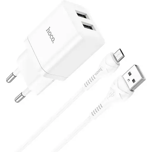 Набір із кабелем мережевий Hoco Maker dual port charger set N25 кабель Micro USB 2USB білий - фото 1