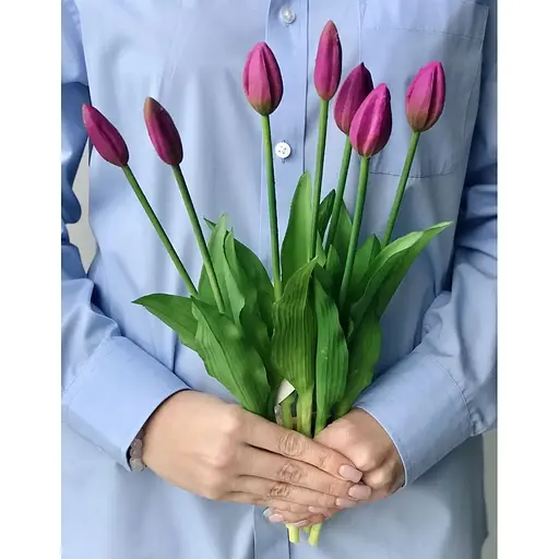 Тюльпани штучні Hvoya Real Touch латексні букет з 7 закритих бутонів фіолетові - фото 10