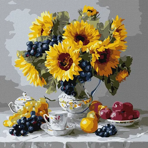 Картина по номерам "Соняшники з виноградом" ©art_selena_ua KHO3329, 40x40 см