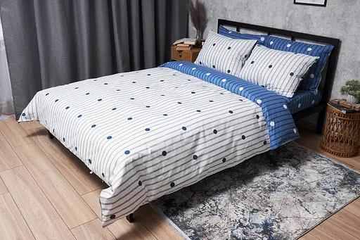 Комплект постільної білизни Moon&Star Бязь Gold Люкс Peas Blue King Size 220x240 наволочки 4х70х70 - фото 1