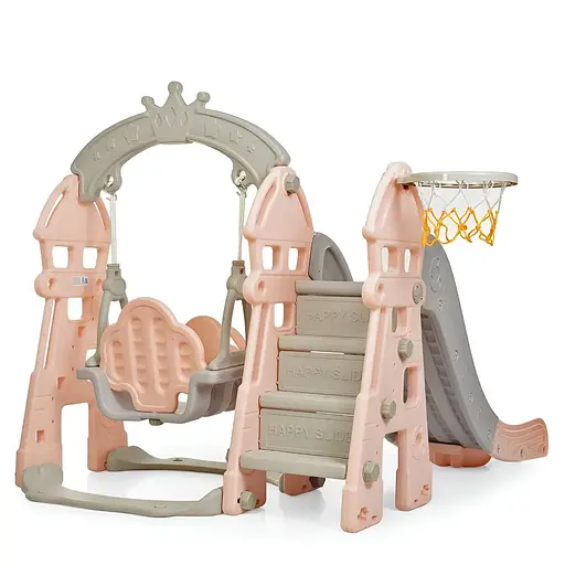Дитяча гірка-гойдалка BAMBI HOUSE-8 з баскетбольним кільцем, ш146-г183-в120см, рожева - фото 5