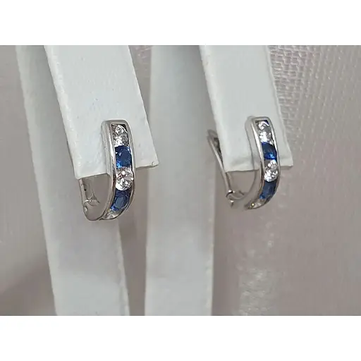 Серебряные серьги с фианитами.  90200613 Синий - фото 3