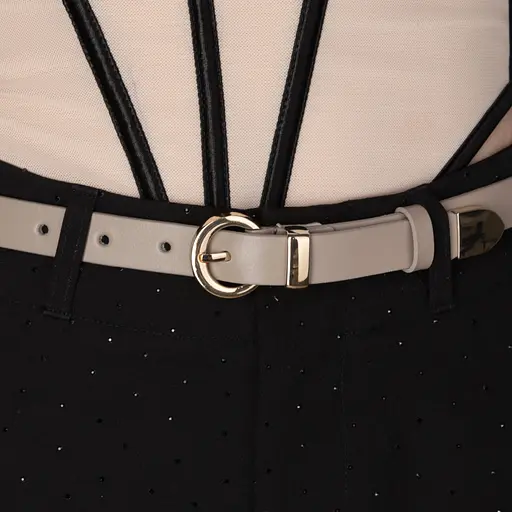 Ремень женский кожаный узкий JK-2032 (115 см) бежевый с золотой пряжкой - фото 5