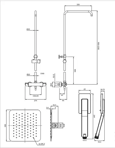 Душова система з термостатом Omnires Y chrome Y1244XMCR, Хром - фото 2