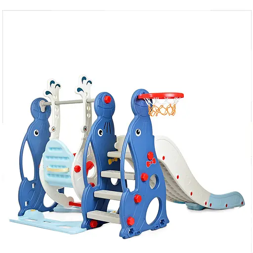 Дитяча гірка-гойдалка BAMBI WM19020-4 з баскетбольним кільцем, ш147-г178-в107,5см, синя - фото 3